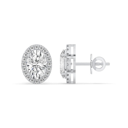 4CT Oval Lab Grown Diamond Halo Stud Earrings 14K Gold Certified