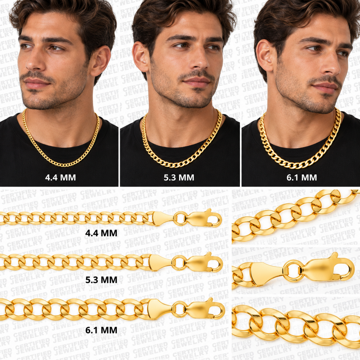 10K Hollow Yellow Gold Curb Chain Necklace 4.4MM 6.1MM Lobster Clasp