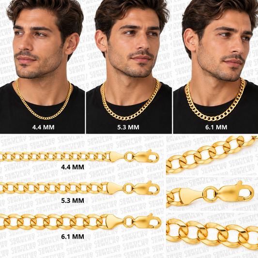 10K Hollow Yellow Gold Curb Chain Necklace 4.4MM 6.1MM Lobster Clasp