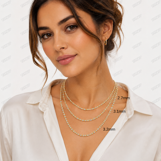 14K Solid Two Tone Gold Diamond Cut Necklace Real Gold Chain Women Men