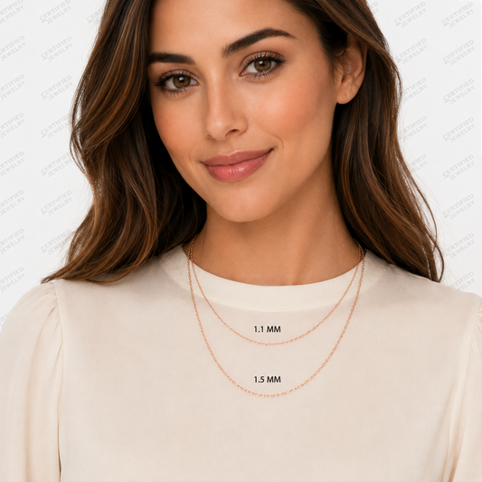 Solid 14K Rose Gold Oval Cable Link Chain Necklace 1.0mm 1.5mm Lobster