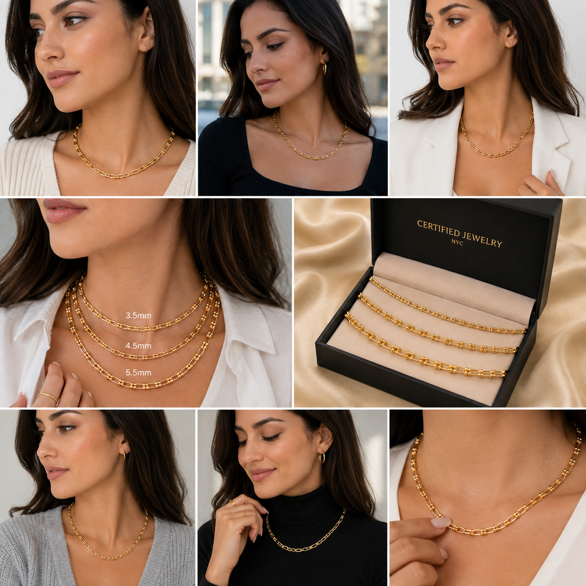 14K Solid Gold Jax Link Chain Necklace Real Gold Chain Women Jewelry