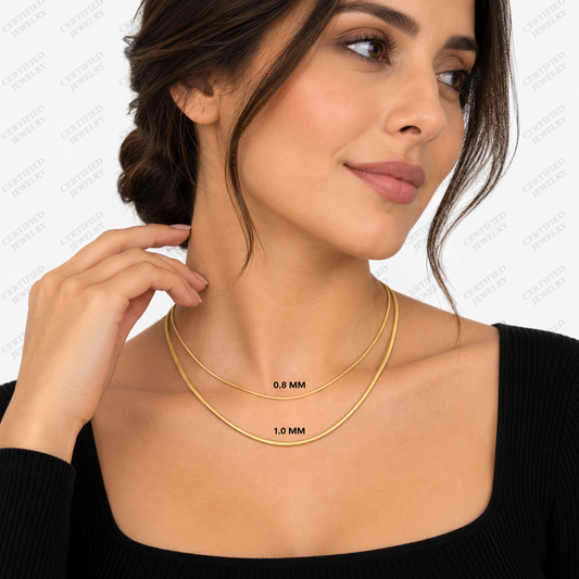 14K Solid Gold Octagonal Snake Chain Necklace Lobster Clasp 0.8mm 1.0mm