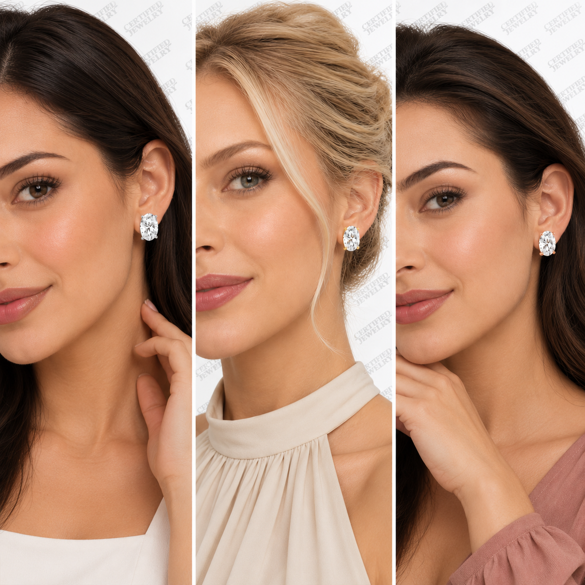5CT Round Lab Grown Diamond Martini Stud Earrings 14K Gold 3 Prong