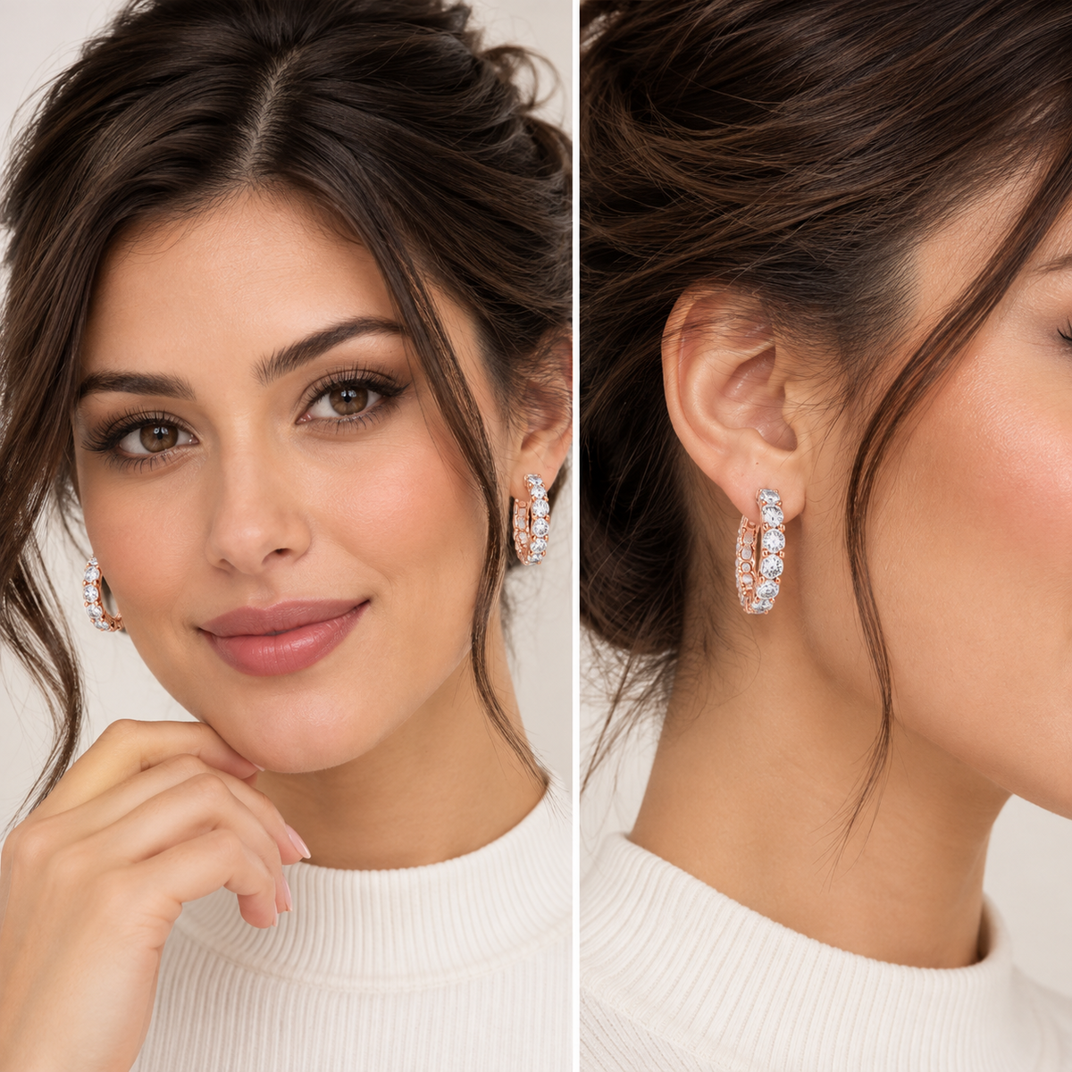 4CT Round Lab Grown Diamond Inside Out Huggie Hoop Earrings 14K Gold