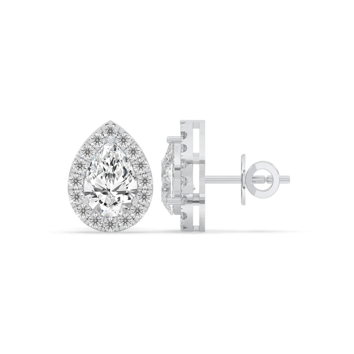 4CT Pear Lab Grown Diamond Halo Stud Earrings 14K Gold Certified