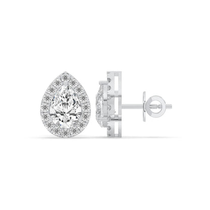 4CT Pear Lab Grown Diamond Halo Stud Earrings 14K Gold Certified