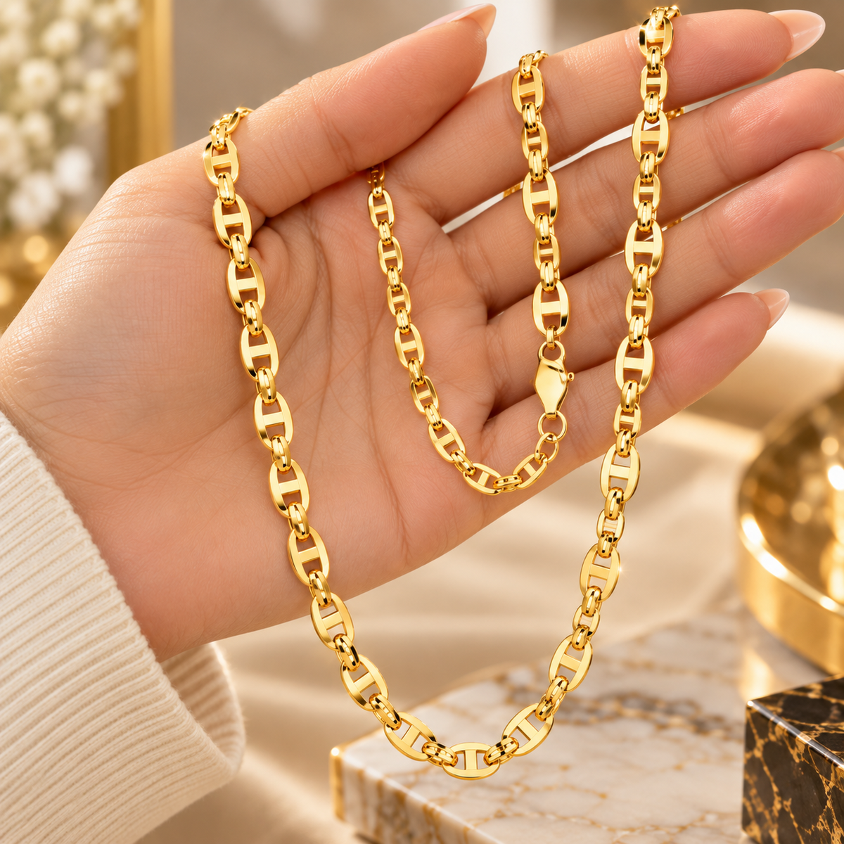 10K Solid Yellow Gold Mariner Chain Necklace 1.2MM 5.5MM Lobster Clasp