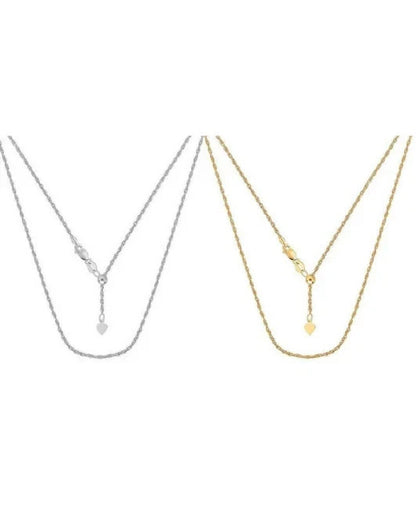10K Solid Yellow or White Gold Adjustable Rope Chain Necklace 1.0MM 22"