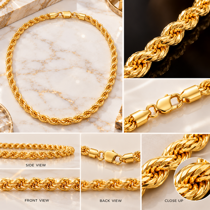 10K Solid Yellow Gold Diamond Cut Rope Chain Necklace 1.5MM 4MM Lobster Clasp