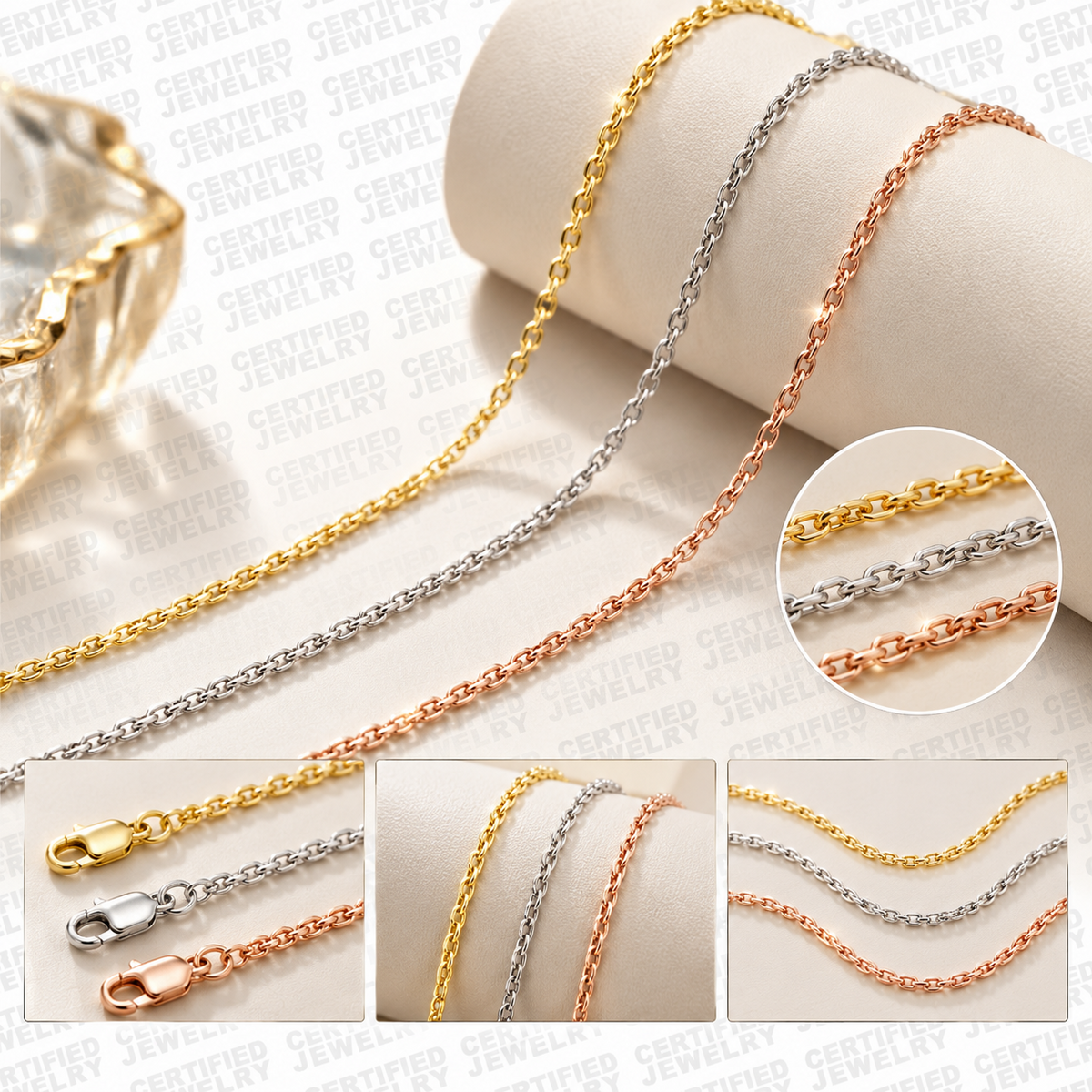 10K Solid Gold Diamond Cut Cable Chain Necklace 0.8mm 1.1mm 16 20 Inch