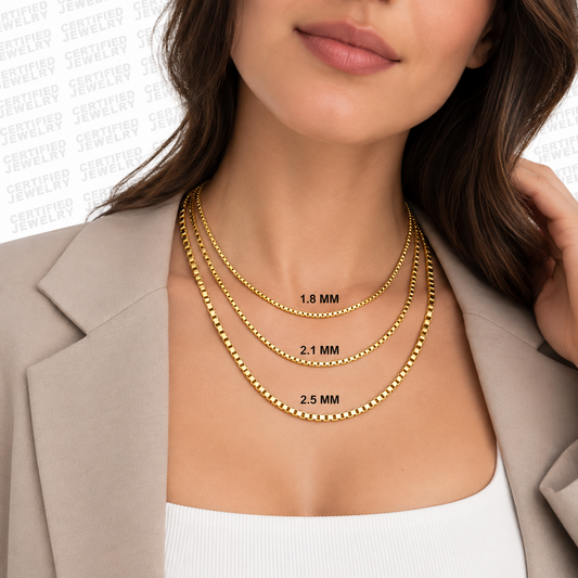 14K Solid Yellow Gold Box Chain Necklace 1.8MM 2.5MM Semi Solid Lobster Clasp