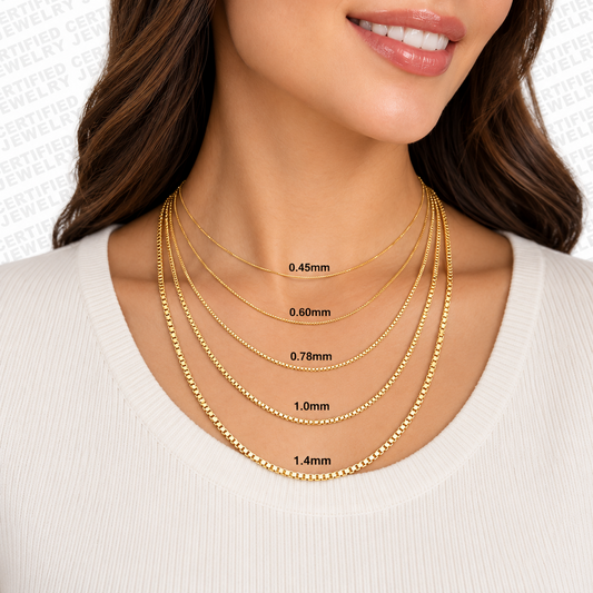 10K Solid Yellow Gold Box Chain Necklace 0.5MM 1.4MM Pendant Chain