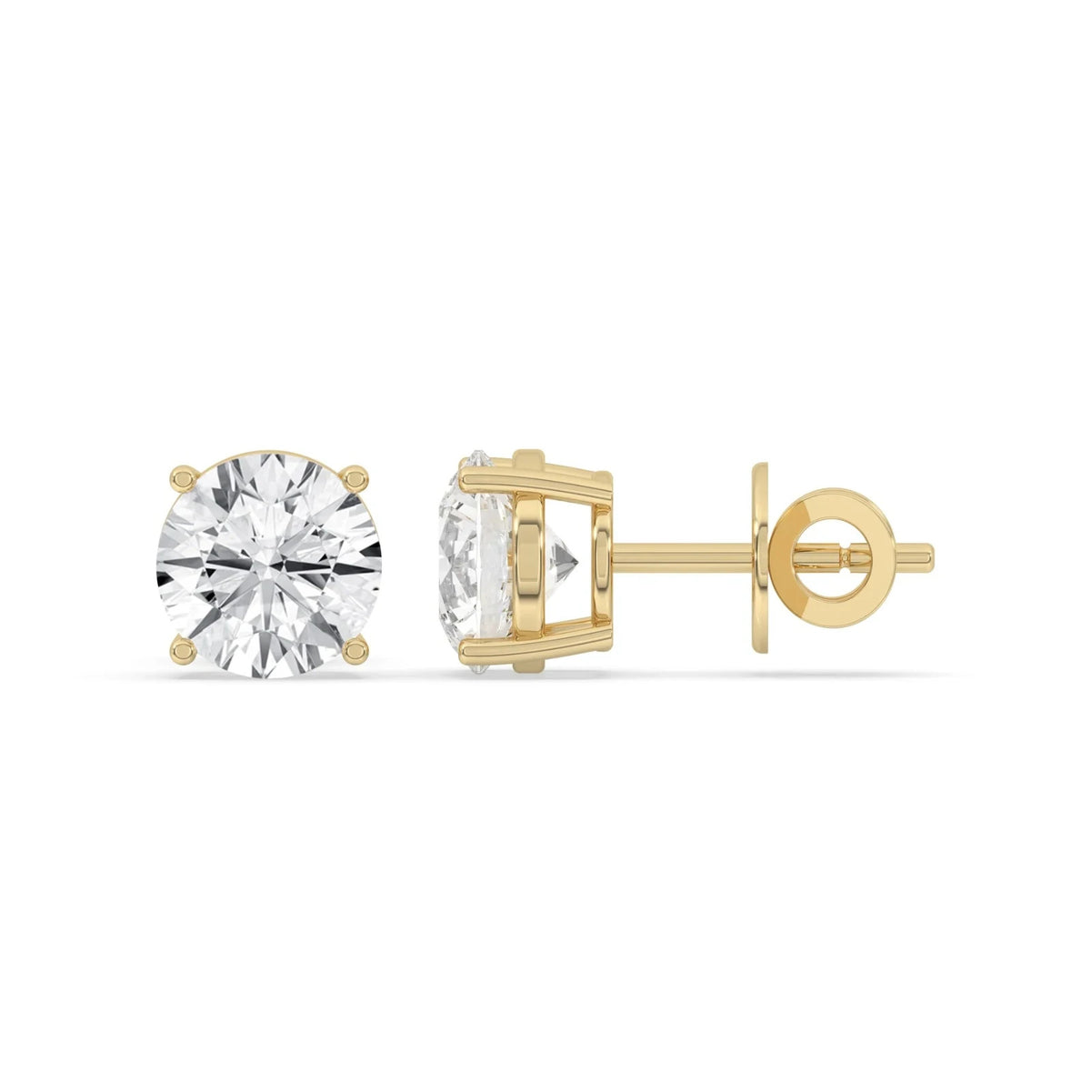4CT Round Lab Grown Diamond Basket Set Stud Earrings 14K Gold Certified