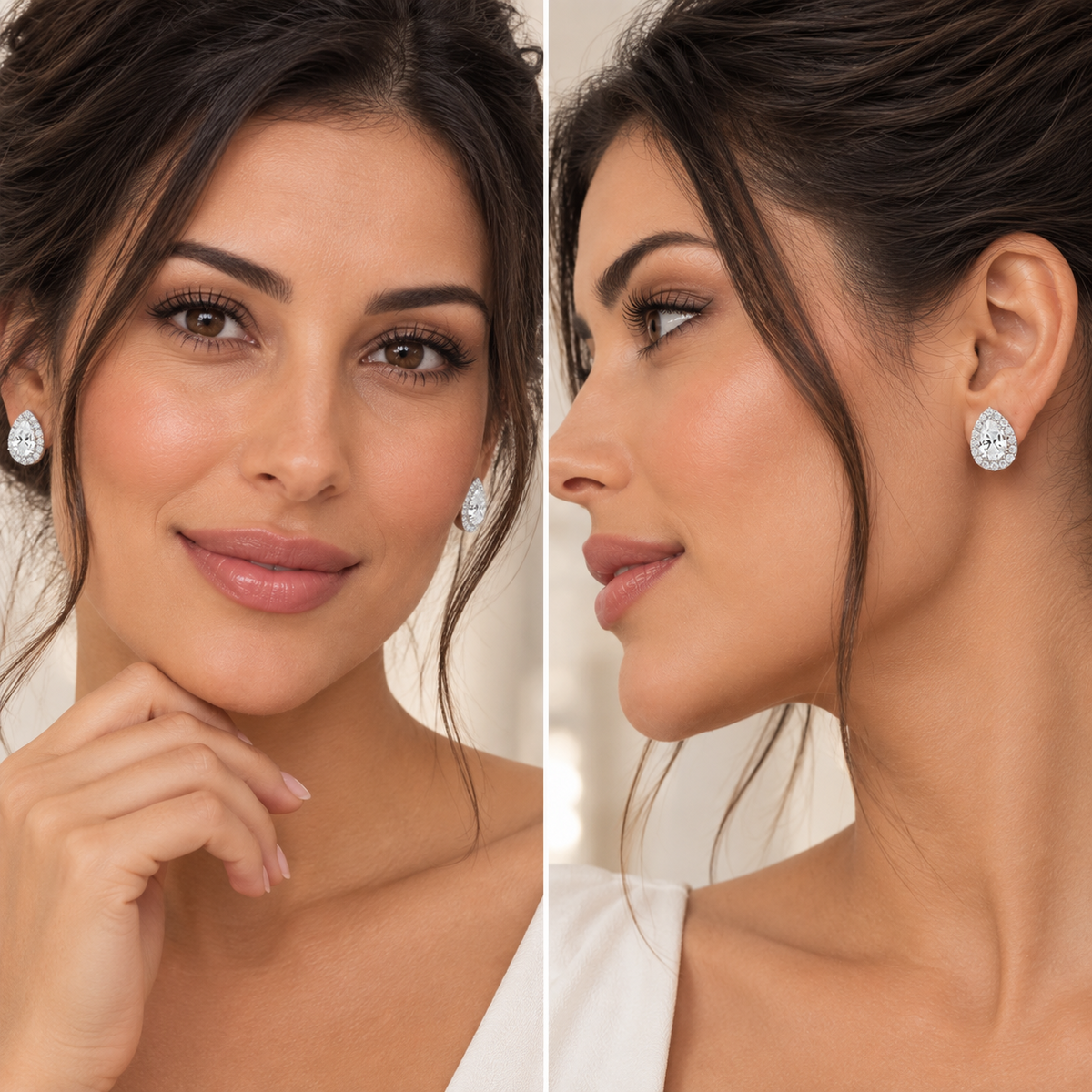 4CT Pear Lab Grown Diamond Halo Stud Earrings 14K Gold Certified
