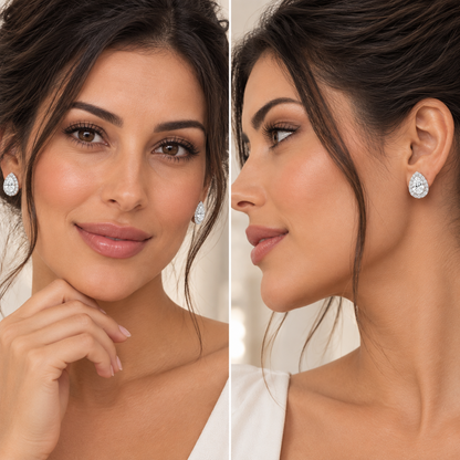 4CT Pear Lab Grown Diamond Halo Stud Earrings 14K Gold Certified