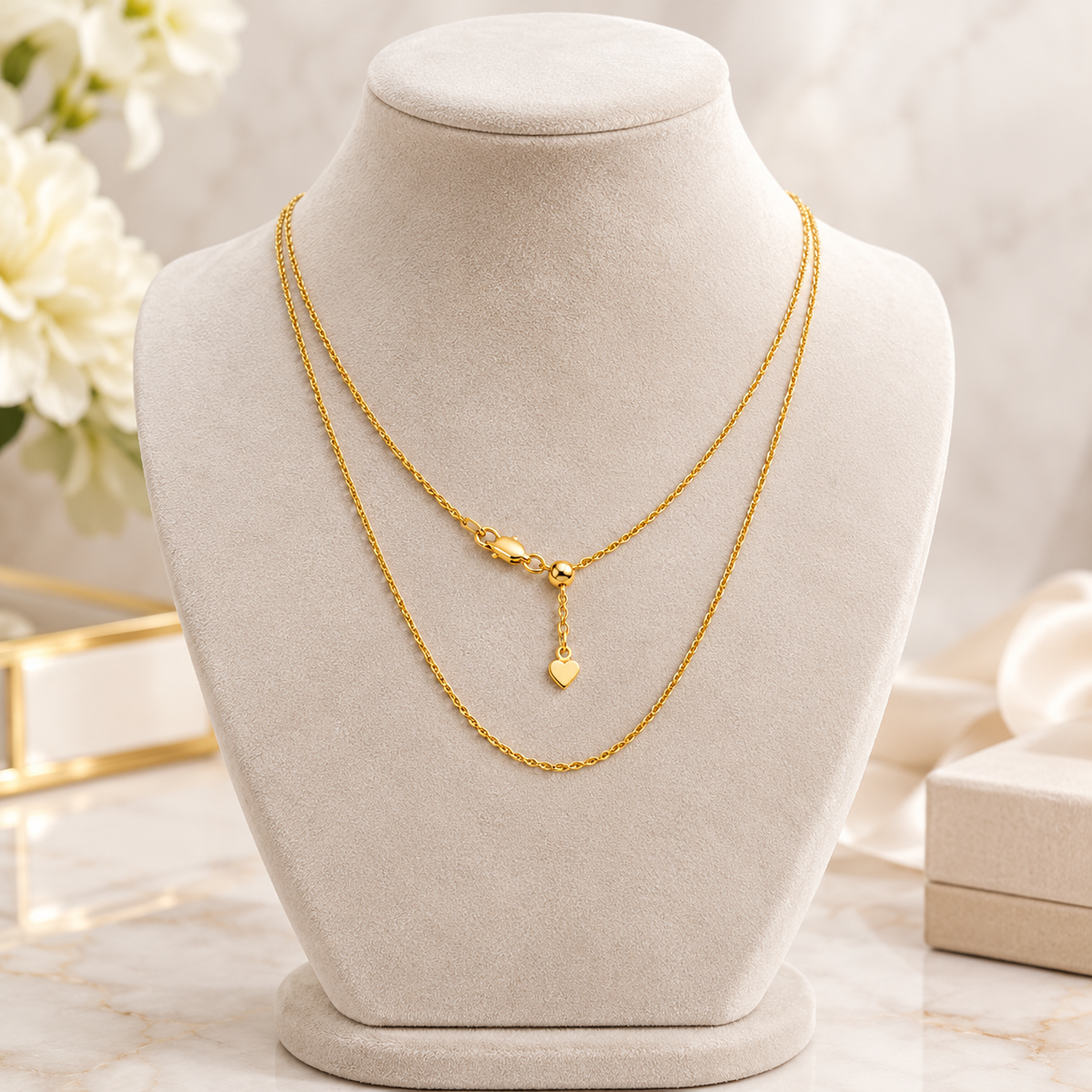 10K Solid Yellow or White Gold Adjustable Rope Chain Necklace 1.0MM 22"