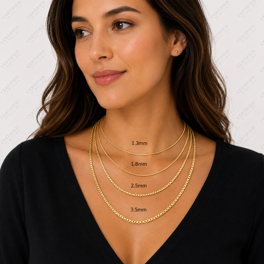 14K Solid Yellow Gold Round Box Chain Necklace Real Gold Chain 16" 24"