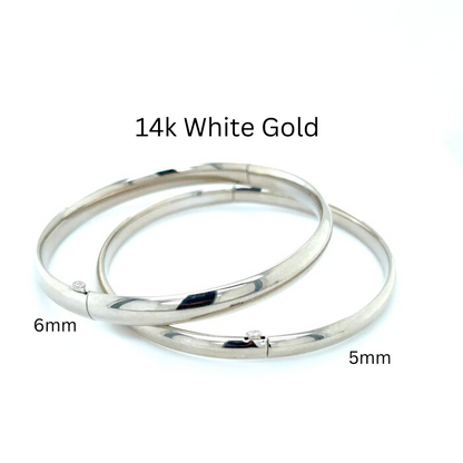 14k White Gold Plain Polished Bangel Bracelet, 5mm Or 6mm Wide