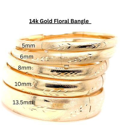 14K Yellow Gold Textured Bangle Bracelets, 5mm TO 13.5mm Wide.