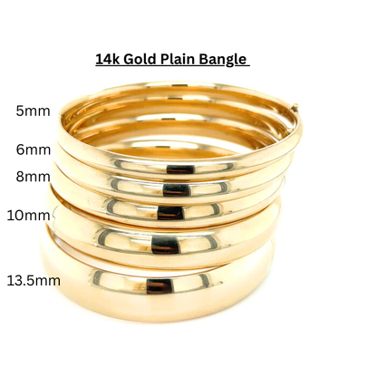 14K Yellow Gold Plain Comfort Fit Bangle Bracelet, 5mm TO 13.5mm Wide