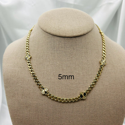 Solid Gold 7pc Clover Chain Necklace