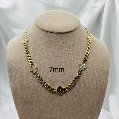Solid Gold 7pc Clover Chain Necklace