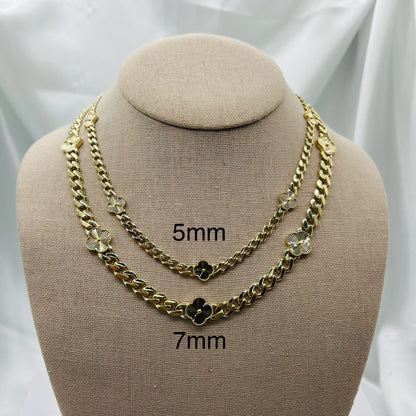 Solid Gold 7pc Clover Chain Necklace