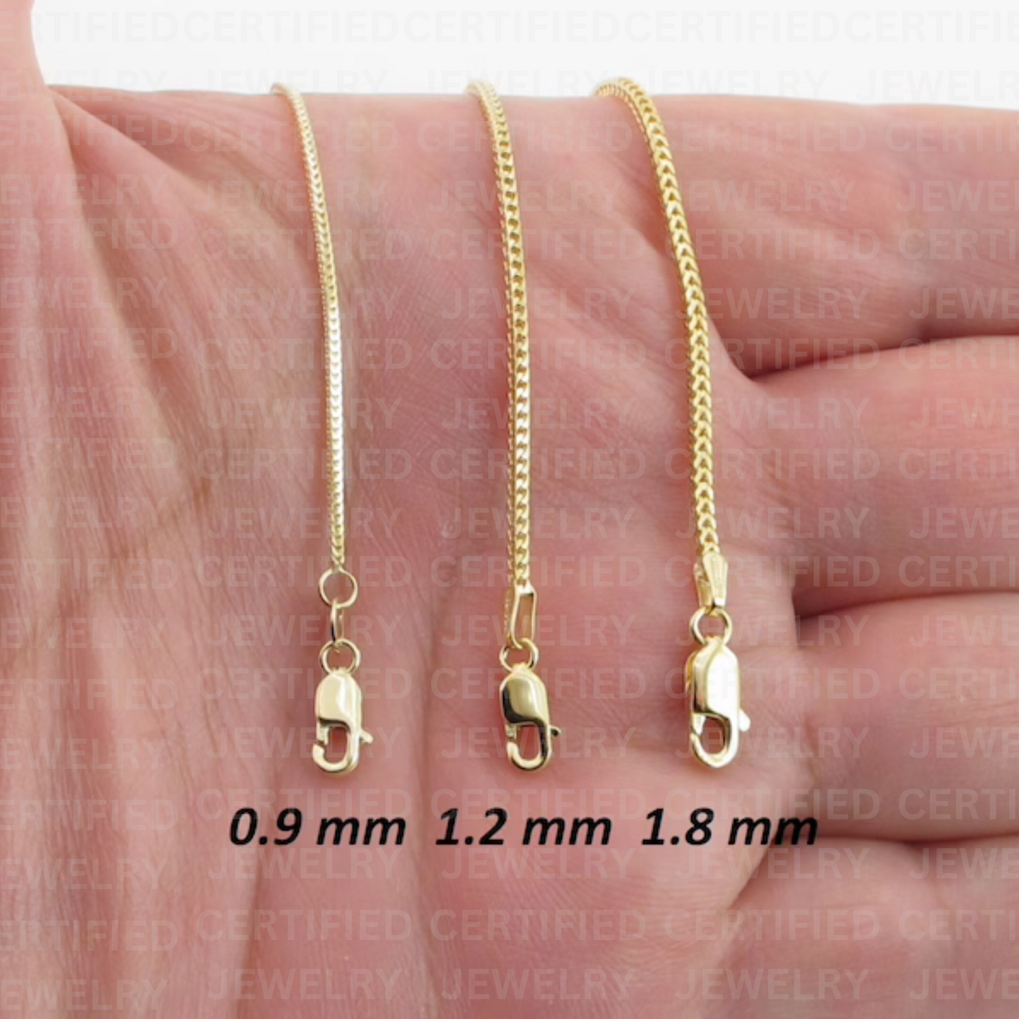 14K Solid Yellow Gold Franco Chain Necklace, 0.9mm to 1.8mm Wide