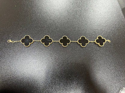 14k Gold Black Clover Bracelet
