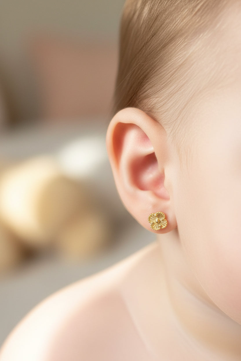 Gold Clover Baby Stud Earrings