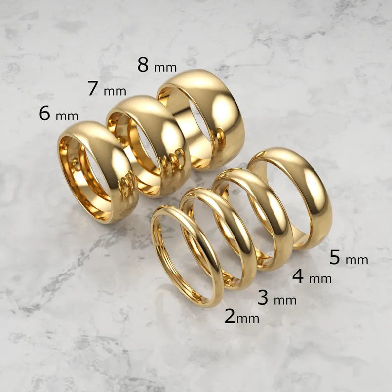 14k Solid Yellow Gold Domed Wedding Band