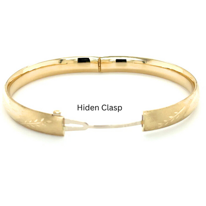 14K Yellow Gold Textured Bangle Bracelets, 5mm TO 13.5mm Wide.