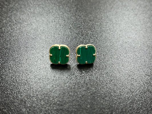 Solid 14k Gold Clover Green Earrings