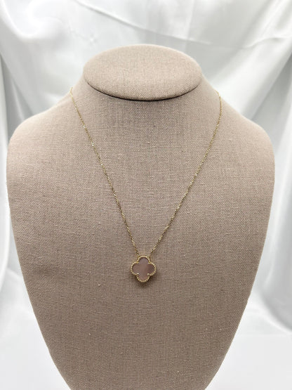 Solid Gold Four Leaf Clover Necklace, Mother Of Pearl, Onyx, Green, Turquoise & Pink