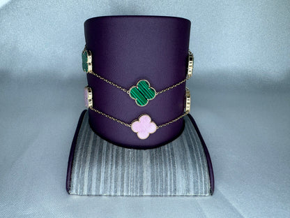 14k Gold Clover Green or Pink Bracelet