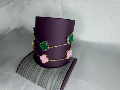 14k Gold Clover Green or Pink Bracelet