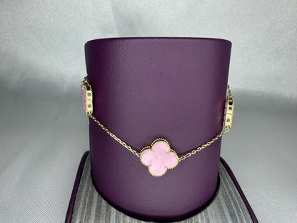14k Gold Clover Green or Pink Bracelet