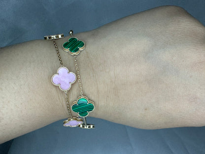 14k Gold Clover Green or Pink Bracelet