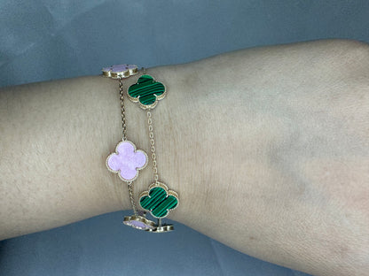 14k Gold Clover Green or Pink Bracelet