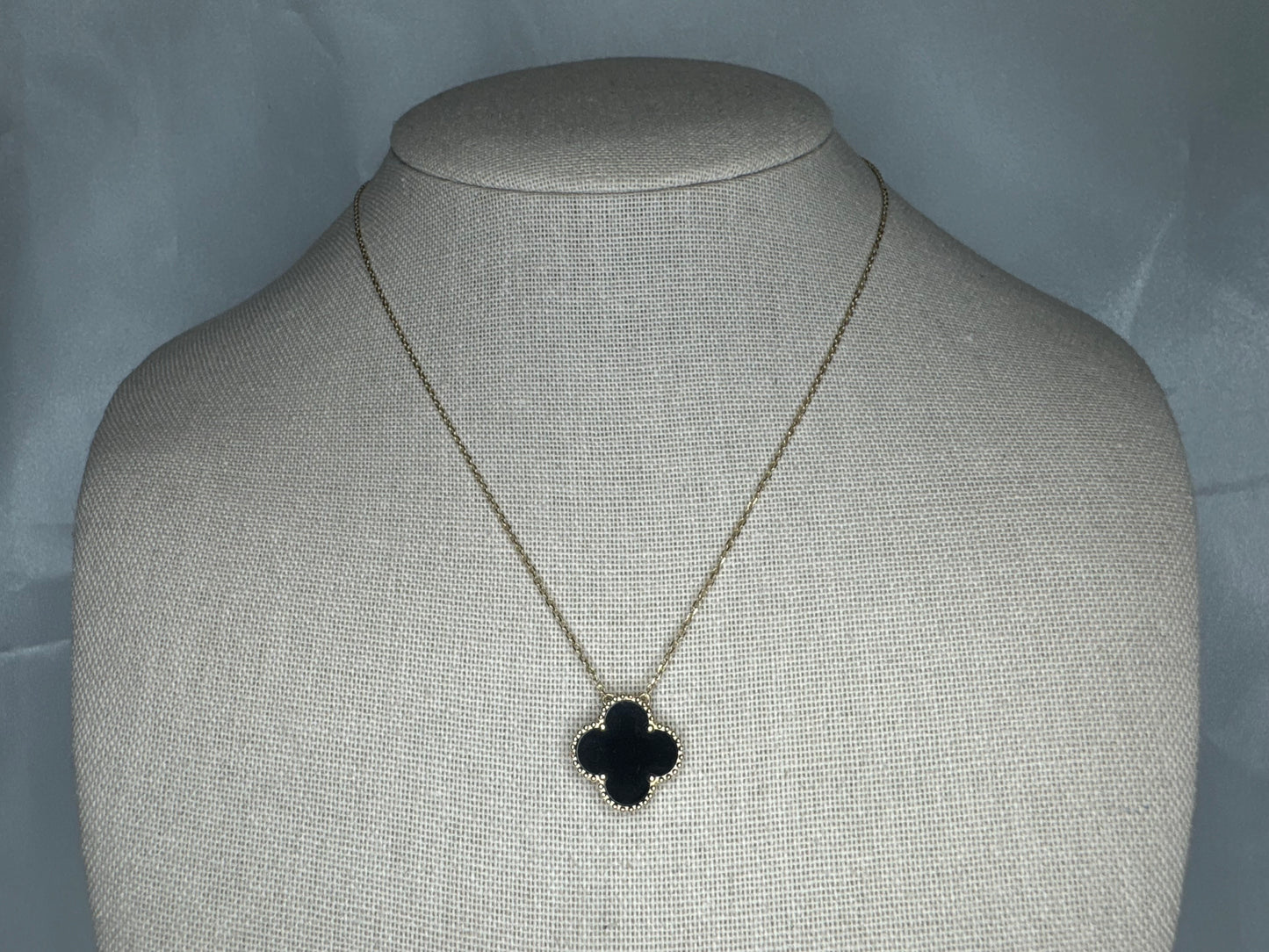 14k Gold Black Clover Necklace