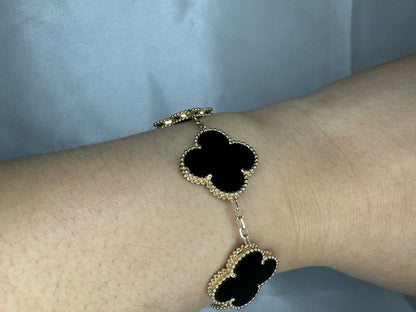 14k Gold Black Clover Bracelet