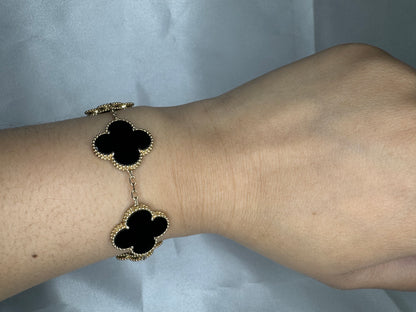 14k Gold Black Clover Bracelet