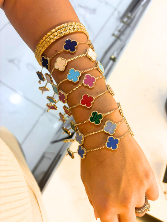 Solid Gold Five Clover Bracelet, Available in multiple colors