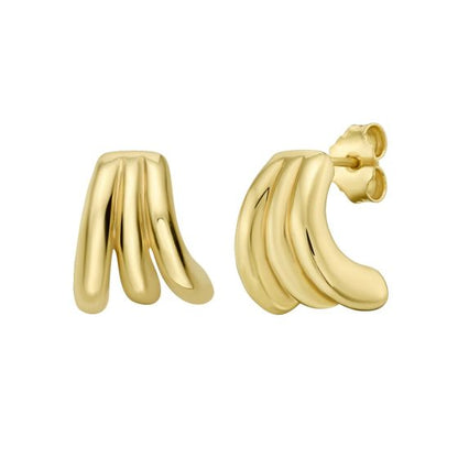 14K Yellow Gold Triple Row Splayed Hoop Earrings