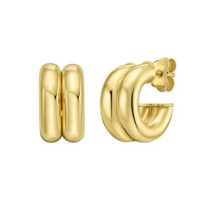 14K Gold Puffed Double Row C-Hoops