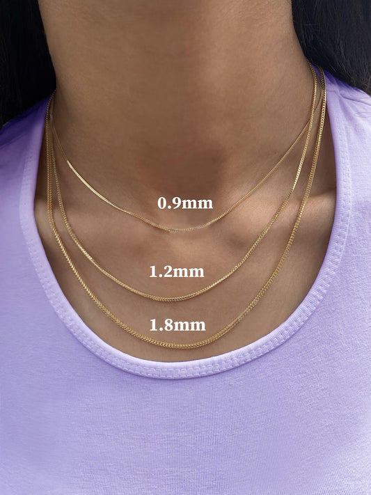 14K Solid Yellow Gold Franco Chain Necklace, 0.9mm to 1.8mm Wide