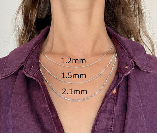 14K Solid White Gold Round Wheat Chain Necklace, 1.20 mm to 2.10 mm Wide.