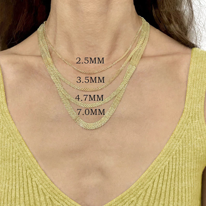 Solid 14k Gold Bismark Chain Necklace, 2.5mm To 7.0mm Wide