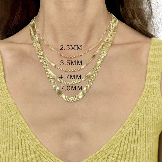Solid 14k Gold Bismark Chain Necklace, 2.5mm To 7.0mm Wide